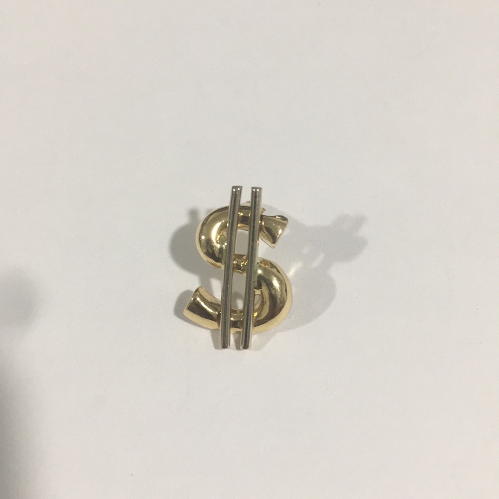 18k Two Tone Gold Dollar Sign 💵 Tie 👔 Tack Pin